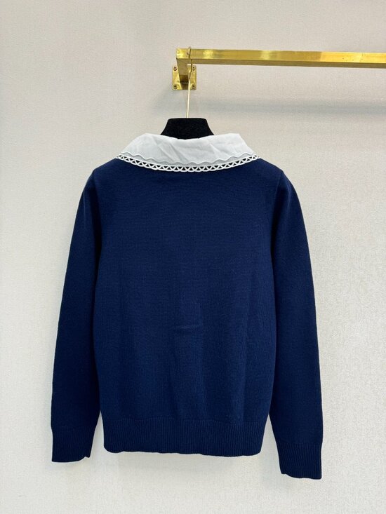 Miu Miu Lace Collar Knit Cardigan - Navy - Size L - Picture 6 of 6